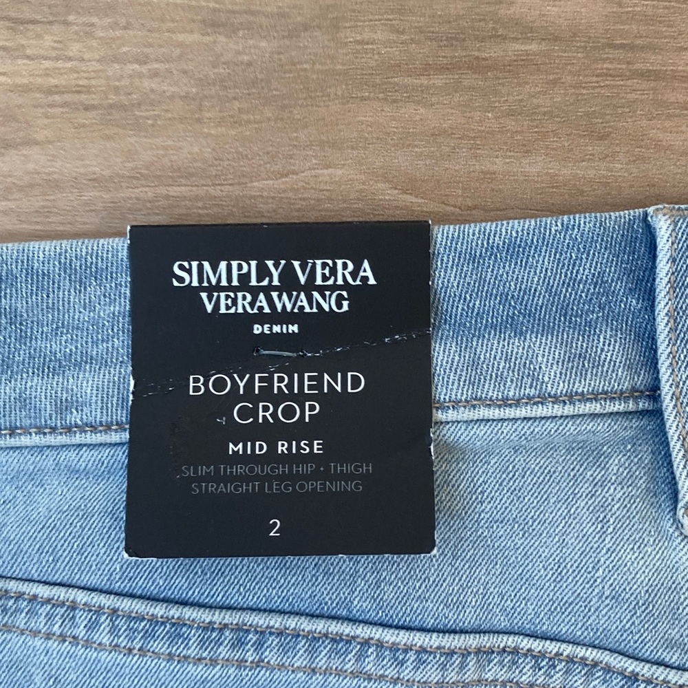 Simply Vera Vera Wang jean boyfriend crop jean distressed w authentic stretch 2 - Picture 4 of 17